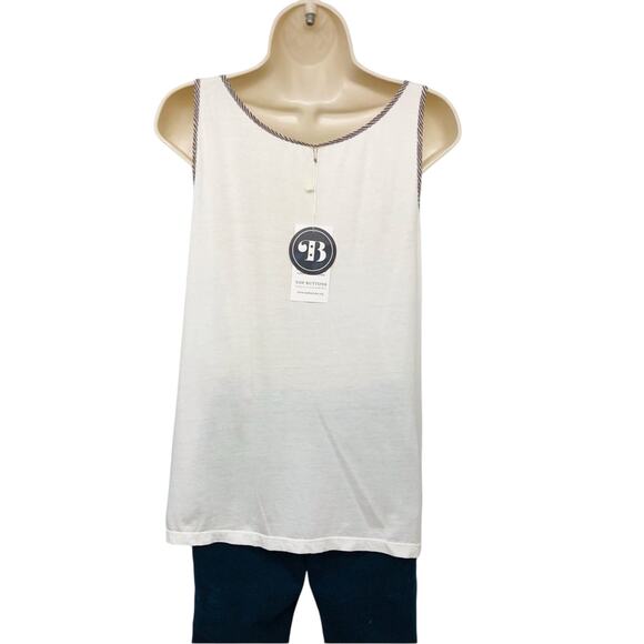 NWT Ann Taylor Loft Buttons Ruffle Front Tank Top Tan Cream Stripe Scoop Neck - Picture 2 of 16